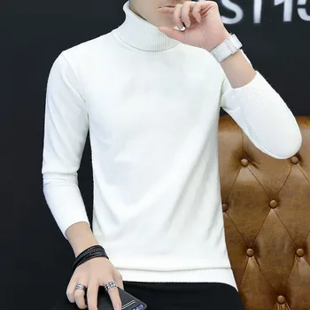 Coreeană Haine de Primavara Toamna Noua Moda Pulover Bărbați Pulover Alb Negru Elasticitatea Slim Fit Pulovere Tricotate Guler Trage