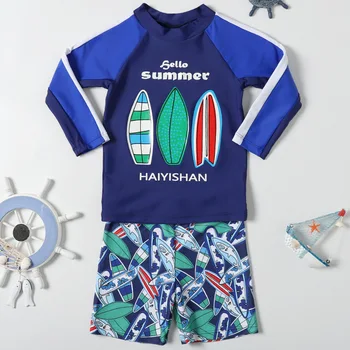 Copii costume de Baie de protectie solara UPF50 Costume de baie Baieti Mâneci Lungi UV Rashguard Băiatul Copii de Înot Costum de Baie Copil Haine de Uzură Plajă
