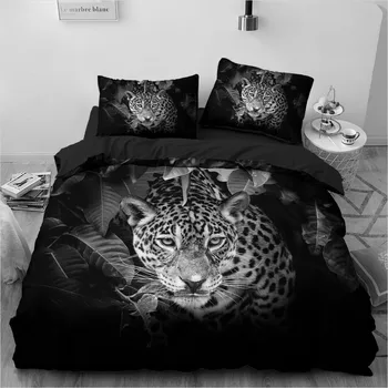 3D-Leopard Set de lenjerie de Pat Personalizate de Design Animal Lenjerie de Pat Negru Comforther Cazuri Pernă Acoperă 180*200cm Plin Regina King Twin Dimensiune