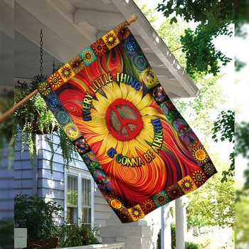 Hippie Fiecare Lucru Mic Va Fi Bine Floarea-Soarelui Steagul Acasă Binecuvântat Decor Gradina Curte Sublimare Prietenos