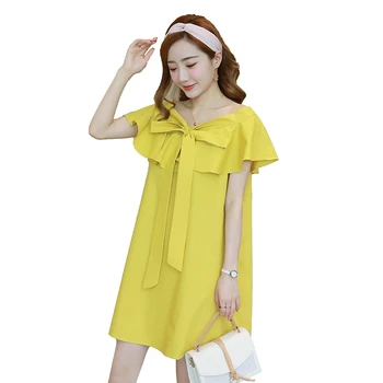 De vară 2020 nou liber stil coreean femeile gravide moda tricouri culoare solidă volane papion guler plus dimensiune șifon bluza drăguț