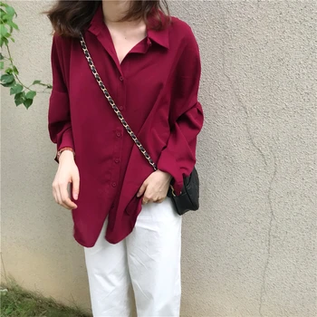 New Sosire, Femeile Vin Rosu Supradimensionat Șifon Bluza Batwing Maneca Casual Solid Lungi Tricou Femei Topuri Chic Feminina Blusa T0470