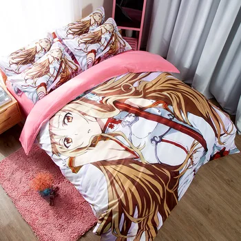 Set de lenjerie de pat Duvet Cover + Perna Caz Mângâietor Lenjerii de pat NE-Regele Regina Dimensiune Anime-ul Sword Art Online Yuuki Asuna 3 Pc-uri pentru Acasă
