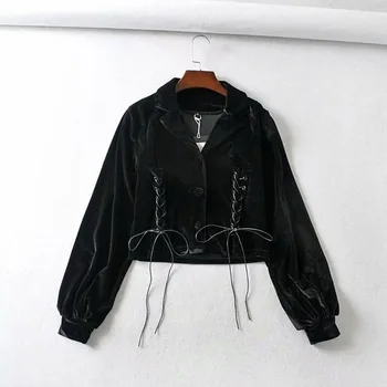 Dantelă Sus Sacou De Catifea De Iarnă Palton Scurt Pentru Femei De Moda Streetwear Negru Uza Punk Gotice Jachete De Primăvară Palton Plus Dimensiune
