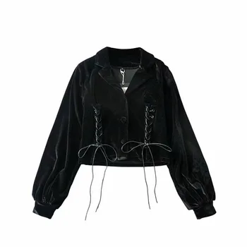 Dantelă Sus Sacou De Catifea De Iarnă Palton Scurt Pentru Femei De Moda Streetwear Negru Uza Punk Gotice Jachete De Primăvară Palton Plus Dimensiune
