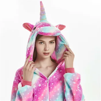HKSNG Kigurumi Iarna Adult Băieți Fete Unicorn Onesie Pijamale Flanel Desene animate Petrecere de Halloween Cosplay Costum Homewear se Potriveste