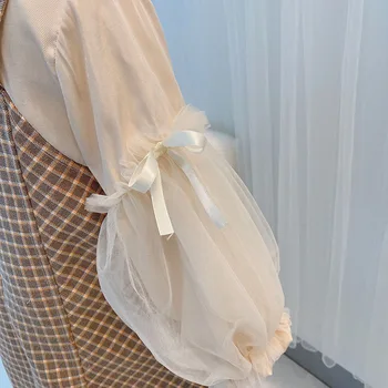 Fete Dress Toamna anului 2020 Fetita Puff Maneca Carouri de Moda Fals Două Piese Printesa Rochie pentru Copii Rochie de