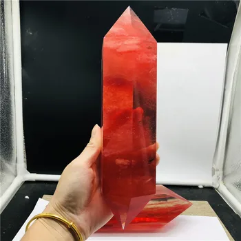 Natural roșu de cuarț de cristal clar obelisc Reiki de vindecare piatră șlefuită dublu subliniat hexagonale bagheta decor acasă
