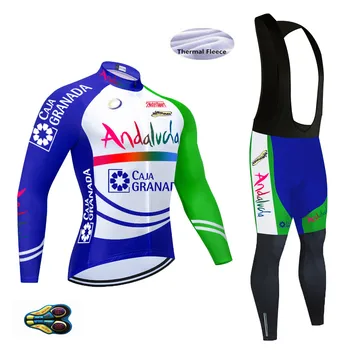 Iarna Albastru Andalucia Echipa de Ciclism Jersey Sport MTB 20D Bike Pantaloni pentru Bărbați Pro Ropa Ciclismo Thermal Fleece Ciclism Îmbrăcăminte