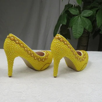 BaoYaFang de Aur Margele Perla femei nunta pantofi Mireasa, pantofi cu toc inalt doamnelor mare dimensiunea rochie de petrecere pantofi pentru femeie pantofi Platforma