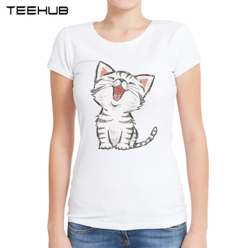 American Shorthair Femei T Shirt Cu Maneci Scurte Moda O-Neck T-Shirt Pisica Fericit Desene Animate De Imprimare Doamna Topuri Amuzant Casual, Slim Tee