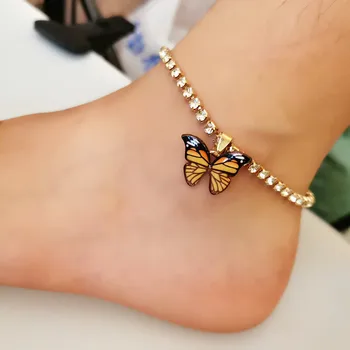 Zirocn Stras Fluture Anklt Bratara Boho Bijuterii Desculț Sandale Accesorii De Plajă Picior Brățări Pentru Femei Lanț Picior