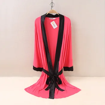 Femeile Modal Halate Pijamale Sexy Roz Elegant Halat de Bumbac cu Matase Edge Plus Size 2XL Halat de Baie Halat Negru, Rose Red
