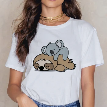 Lenea Și Koala T-shirt cel Mai bun Prieten al coreeană de Moda de Îmbrăcăminte Pentru Femei Tesatura Leniwiec Vara Supradimensionat Amuzant Hipster Lenea-shirt