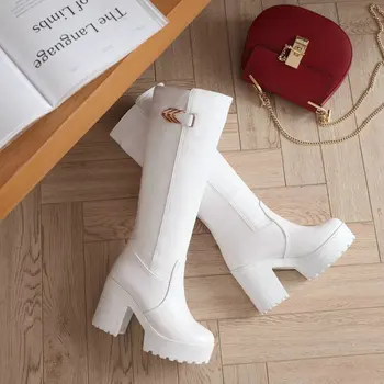 ZawsThia 2020 piele PU moale solid alb negru platforma indesata tocuri inalte femei cizme clasice cald iarna zapada cizme genunchi ridicat