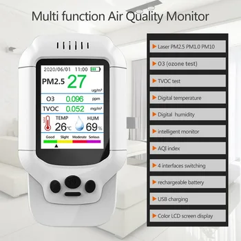 Aer ozonat, Detector de Monitorizare a Poluării Aerului O3 Aer Monitor de Calitate Formaldehidă de Încărcare USB Display Digital Multi-funcția de Utilizare