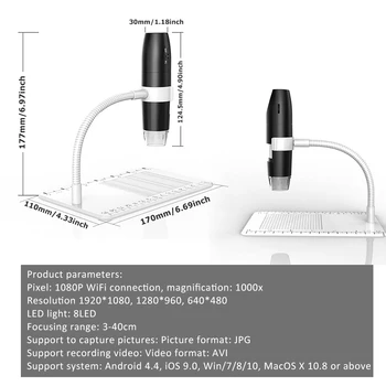 Wireless Microscop Digital Reglabil de Înaltă Luminoase Electronice Stereo Portabil Zoom Lupa Microscop cu Interfata USB Wecam