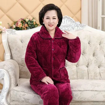 Iarna Flanel Seturi De Pijamale Femei De Vârstă Mijlocie Pijamale Groase Cald Pijamale Confortabile Mama Acasă Haine Lounge Purta