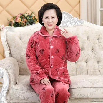 Iarna Flanel Seturi De Pijamale Femei De Vârstă Mijlocie Pijamale Groase Cald Pijamale Confortabile Mama Acasă Haine Lounge Purta