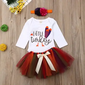Haine Pentru Copii 2019 Turcia De Ziua Recunostintei Pentru Sugari Baby Girl Long Sleeve Romper +Tul Fusta Bentita Haine, Tinuta