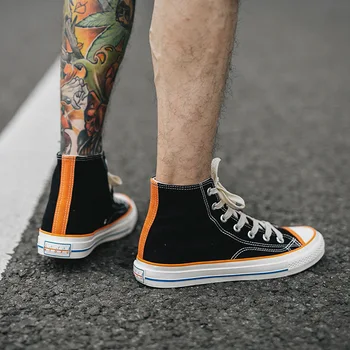 Omul Pantofi De Panza Portocaliu Negru High Top Siret De Culoare Mixt Băieți Adidași Skateboard Pantofi De Înaltă Calitate, Toate Se Potrivesc De Moda De Stradă