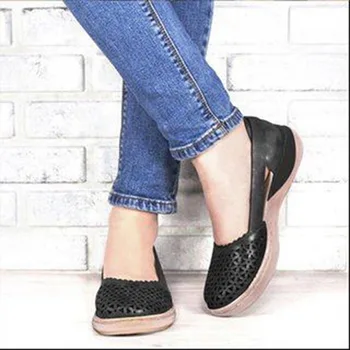 Moda Hollow Low-Toc Plat Pantofi Casual de Vara Non Alunecare Pantofi Plat pentru femei de Mari Dimensiuni PU se Potrivesc Mocasini