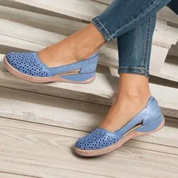 Moda Hollow Low-Toc Plat Pantofi Casual de Vara Non Alunecare Pantofi Plat pentru femei de Mari Dimensiuni PU se Potrivesc Mocasini