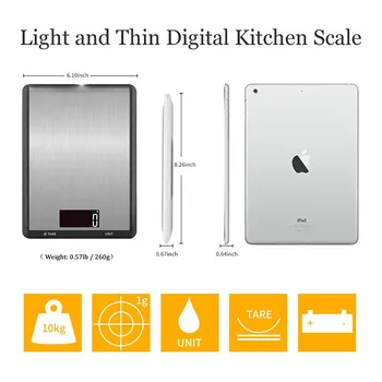 AliBeans Digital de Bucatarie Alimente Scară 22lbs/10 kg, Precizie de Alimente la Scară Display LCD Sticlă Securizată Suprafața Touch Screen