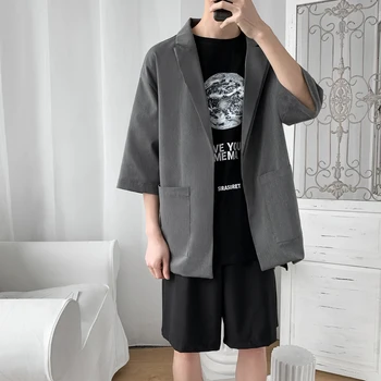 2019 Nou Stil Coreea Leisure Designer De Moda Femei Barbati Sacou Pentru Barbati Jacheta Maneca Jumătate Supradimensionat Costum Casual
