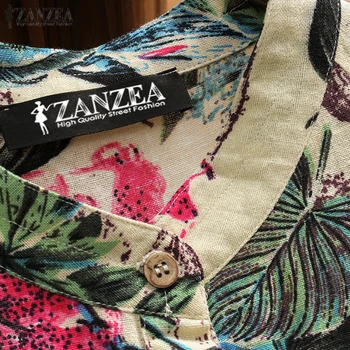 ZANZEA 2021 Femei Bluza de Vara Floral Maneca Lunga Guler Mandarin Buzunare Blusas Casual Tricou Vrac Mini Halat Topuri Plus Dimensiune
