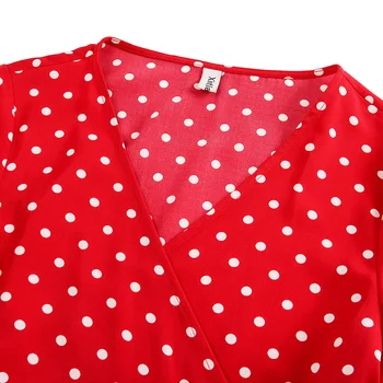 Femei Roșu Unduiri Elegante Scurte de Plaja, Rochie Casual, de Vară Fierbinte Polka Dot Print V-neck Slim Rochie Mini 2020