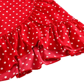 Femei Roșu Unduiri Elegante Scurte de Plaja, Rochie Casual, de Vară Fierbinte Polka Dot Print V-neck Slim Rochie Mini 2020