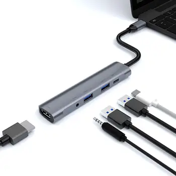 TZA501 5-in-1 USB-C Hub Tip C la 4K HDMI USB 3.0 2.0 PD 3.5 mm Audio Adaptor de Tip C Hub accesorii de calculator