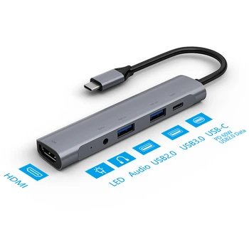 TZA501 5-in-1 USB-C Hub Tip C la 4K HDMI USB 3.0 2.0 PD 3.5 mm Audio Adaptor de Tip C Hub accesorii de calculator