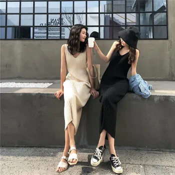 Întindere Solidă rezervor de Vara Rochie Bodycon Vestidos Slim Sexy Femei Dreses 2020 Tricotat Halat de Femme