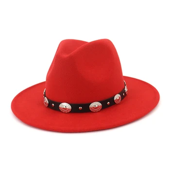 Toamna Iarna Unisex Lână Jazz Capac Pălărie Panama Pălării Fedora cu Piele Nit Decorate Trilby Simțit Chapeau pentru Bărbați Prod