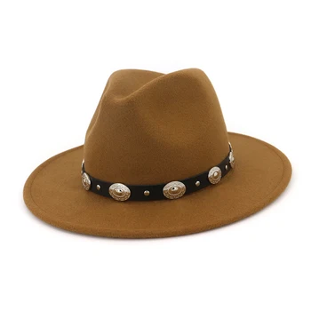 Toamna Iarna Unisex Lână Jazz Capac Pălărie Panama Pălării Fedora cu Piele Nit Decorate Trilby Simțit Chapeau pentru Bărbați Prod