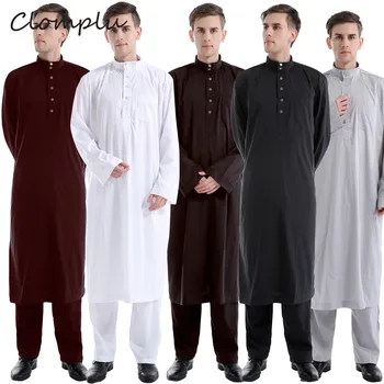 Clomplu Abaya Musulmane Islamice Haine Barbati Casual Cu Maneci Lungi Musulman Costum Negru Gri Solid Arabe Haine Barbati Haine Musulmane
