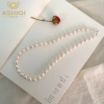 ASHIQI Real de apă Dulce Pearl Colier Argint 925 Incuietoare Bijuterii pentru Femei model de creștere Naturală Cadou