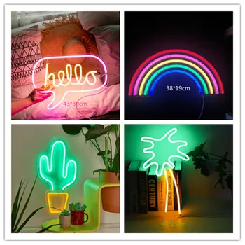 Rainbow Led Lumini de Neon de Vacanță Lampa Neon Galben Xmas Party Magazin de Interior Decor Neon Perete Semne USB Alimentat Salut Cactus de Iluminat