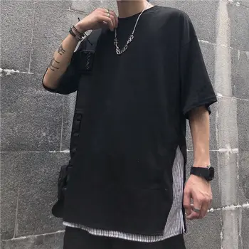 Vară cu mânecă Scurtă Tricou Barbati Moda Dungi Împletit Casual de Bumbac T-shirt pentru Bărbați Street Sălbatice Liber coreean Tricou Barbati Topuri
