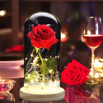2021 Dropshipping frumoasa si ia Trandafir Roșu într-o Cupolă de Sticlă cu Lumină LED Bază de Lemn pentru a Îndrăgostiților, Ziua Mamei, Cadouri