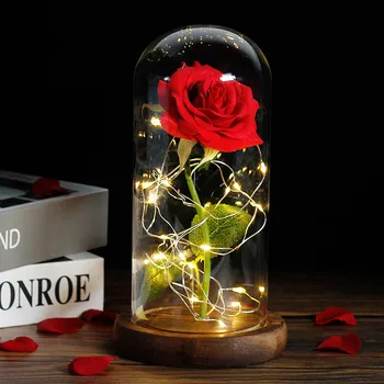 2021 Dropshipping frumoasa si ia Trandafir Roșu într-o Cupolă de Sticlă cu Lumină LED Bază de Lemn pentru a Îndrăgostiților, Ziua Mamei, Cadouri