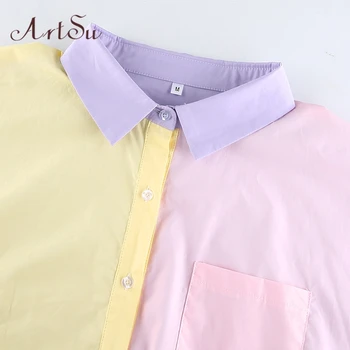 Artsu Drăguț Roz T-Shirt Topuri Supradimensionate Cămașă Lungă Boyfirend Bluze Cu Maneca Lunga Bluza Femei Office De Toamna Femei, Haine