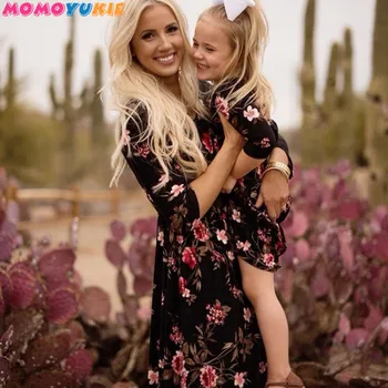 Florale imprimate mama mama și mi-Rochii haine familia rochie de potrivire de familie tinutele mama mama și fiica dress mult