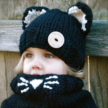 Iarna Copiii Urechi Manual Beanie Pălărie Eșarfă Seturi Copil Copil Copil Cald Earflap Cap Tricotate Gluga Eșarfă