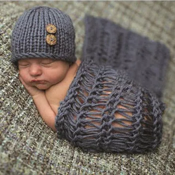 Mână-tricotate din bumbac pături & capace de Nou-născut recuzită fotografie