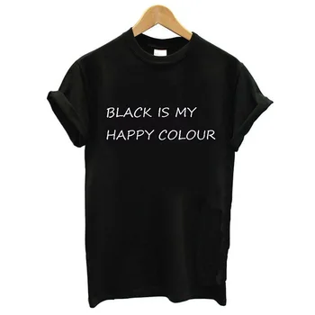 Bumbac Moale de Vară pentru Femei tricou Casual Negru Mi-E Happy Colour Scrisoarea Imprimate Tricou Femei Maneci Scurte T-shirt Alb