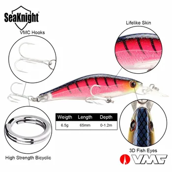 SeaKngiht Brand SK043 Serie de Pescuit Nada 1buc/Lot Peștișor Momeala 6.5 g 65mm/2.56 în Ripbait Minnow Pesca VMC Hooks Momeală de Pescuit