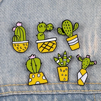6pcs/set Desene animate Cactus Email Pin Verde Plantă de Ghiveci Broșe Femei Jachete Barbati Guler Rever Ace Insigna Colecție de Bijuterii Cadou
